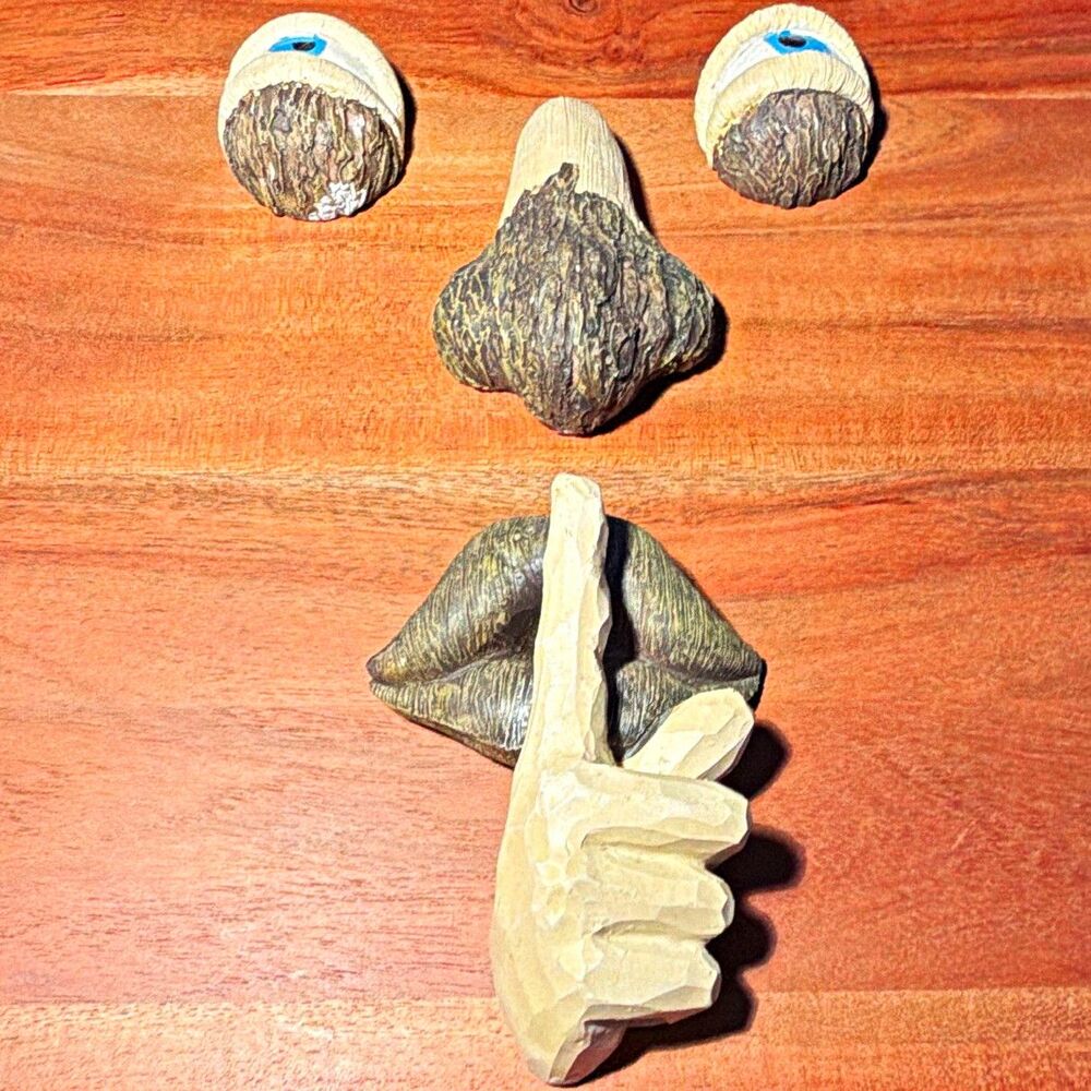 Carved Wood Face Wall Sculptures Set Of 4 Hand Painted Wall Mountable Tree Face